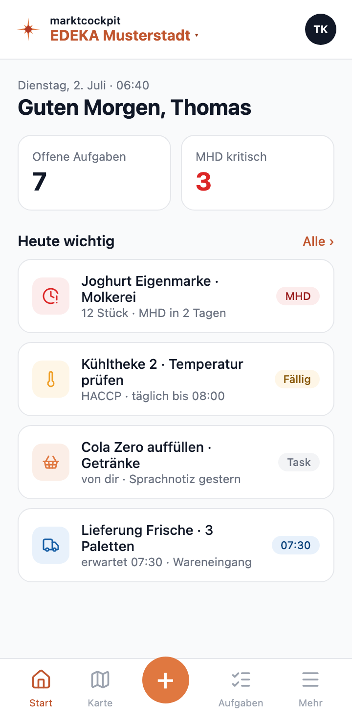 marktcockpit auf dem Handy — Morgenlage des Marktleiters